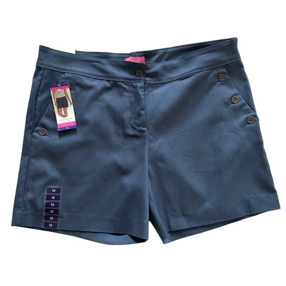 Issac Mizrahi Shorts NY Slate Blue Button Pockets Tailored Shorts Size 16 NEW - Picture 1 of 12